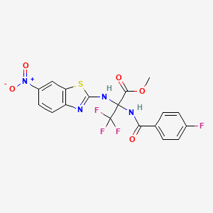 3,3,3-Trifluoro-2-(4-fluoro-benzoylamino)-2-(6-nitro-benzothiazol-2-ylamino)-propionic acid methyl ester