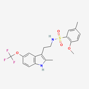 molecular formula C20H21F3N2O4S B11508640 2-methoxy-5-methyl-N-{2-[2-methyl-5-(trifluoromethoxy)-1H-indol-3-yl]ethyl}benzenesulfonamide 