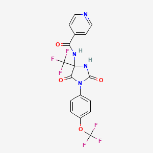 molecular formula C17H10F6N4O4 B11508659 N-{2,5-dioxo-1-[4-(trifluoromethoxy)phenyl]-4-(trifluoromethyl)imidazolidin-4-yl}pyridine-4-carboxamide 