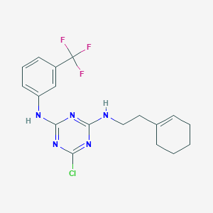 molecular formula C18H19ClF3N5 B11508666 6-chloro-N-[2-(cyclohex-1-en-1-yl)ethyl]-N'-[3-(trifluoromethyl)phenyl]-1,3,5-triazine-2,4-diamine 