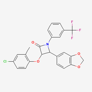 molecular formula C24H17ClF3NO4 B11508734 4-(1,3-Benzodioxol-5-yl)-3-(4-chloro-2-methylphenoxy)-1-[3-(trifluoromethyl)phenyl]azetidin-2-one 