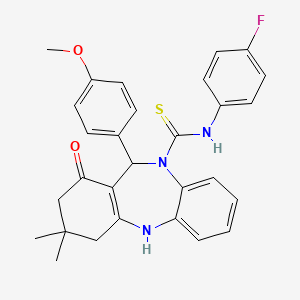 molecular formula C29H28FN3O2S B11508762 N-(4-fluorophenyl)-11-(4-methoxyphenyl)-3,3-dimethyl-1-oxo-1,2,3,4,5,11-hexahydro-10H-dibenzo[b,e][1,4]diazepine-10-carbothioamide 