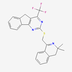 molecular formula C24H20F3N3S B11508774 2-{[(3,3-dimethyl-3,4-dihydroisoquinolin-1-yl)methyl]sulfanyl}-4-(trifluoromethyl)-5H-indeno[1,2-d]pyrimidine 