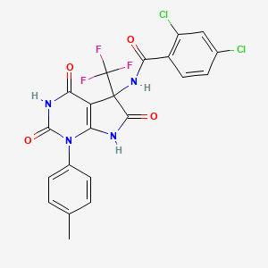 2,4-dichloro-N-[4-hydroxy-1-(4-methylphenyl)-2,6-dioxo-5-(trifluoromethyl)-2,5,6,7-tetrahydro-1H-pyrrolo[2,3-d]pyrimidin-5-yl]benzamide