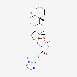 molecular formula C28H45N3O2S B11508861 1-{5',5',9A,11A-Tetramethyl-hexadecahydrospiro[cyclopenta[A]phenanthrene-1,2'-[1,4]oxazolidin]-4'-YL}-2-(4,5-dihydro-1H-imidazol-2-ylsulfanyl)ethan-1-one 