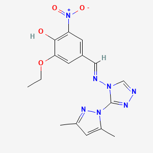 molecular formula C16H17N7O4 B11508884 4-[(E)-{[3-(3,5-dimethyl-1H-pyrazol-1-yl)-4H-1,2,4-triazol-4-yl]imino}methyl]-2-ethoxy-6-nitrophenol 