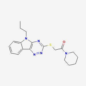 molecular formula C19H23N5OS B11508952 1-(piperidin-1-yl)-2-[(5-propyl-5H-[1,2,4]triazino[5,6-b]indol-3-yl)sulfanyl]ethanone 