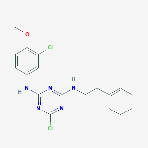 molecular formula C18H21Cl2N5O B11509038 6-chloro-N-(3-chloro-4-methoxyphenyl)-N'-[2-(cyclohex-1-en-1-yl)ethyl]-1,3,5-triazine-2,4-diamine 