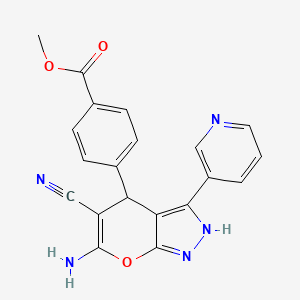 molecular formula C20H15N5O3 B11509050 Methyl 4-[6-amino-5-cyano-3-(pyridin-3-yl)-1,4-dihydropyrano[2,3-c]pyrazol-4-yl]benzoate 