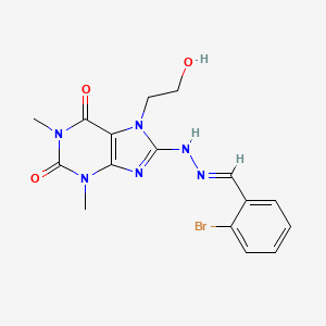 molecular formula C16H17BrN6O3 B11509083 8-[(2E)-2-(2-bromobenzylidene)hydrazinyl]-7-(2-hydroxyethyl)-1,3-dimethyl-3,7-dihydro-1H-purine-2,6-dione 