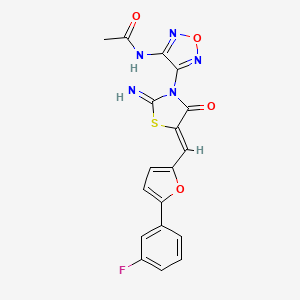 molecular formula C18H12FN5O4S B11509091 N-{4-[(5Z)-5-{[5-(3-fluorophenyl)furan-2-yl]methylidene}-2-imino-4-oxo-1,3-thiazolidin-3-yl]-1,2,5-oxadiazol-3-yl}acetamide 