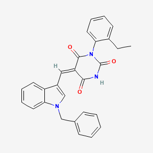 molecular formula C28H23N3O3 B11509099 (5E)-5-[(1-benzyl-1H-indol-3-yl)methylidene]-1-(2-ethylphenyl)pyrimidine-2,4,6(1H,3H,5H)-trione 