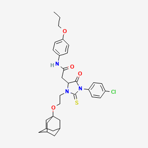 molecular formula C32H38ClN3O4S B11509134 2-{3-[2-(Adamantan-1-yloxy)ethyl]-1-(4-chlorophenyl)-5-oxo-2-sulfanylideneimidazolidin-4-YL}-N-(4-propoxyphenyl)acetamide 