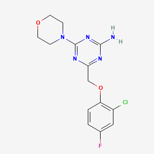 molecular formula C14H15ClFN5O2 B11509266 4-[(2-Chloro-4-fluorophenoxy)methyl]-6-morpholino-1,3,5-triazin-2-amine 