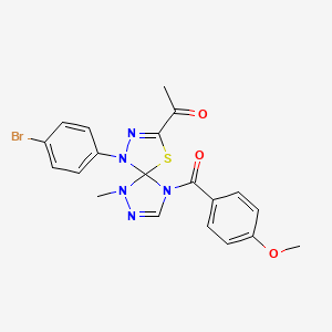 molecular formula C20H18BrN5O3S B11509284 1-{1-(4-Bromophenyl)-9-[(4-methoxyphenyl)carbonyl]-6-methyl-4-thia-1,2,6,7,9-pentaazaspiro[4.4]nona-2,7-dien-3-yl}ethanone 