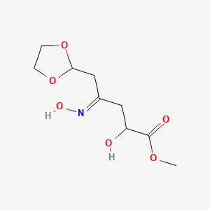 molecular formula C9H15NO6 B11509303 Pentanoic acid, 5-[1,3]dioxolan-2-yl-2-hydroxy-4-hydroxyimino-, methyl ester 