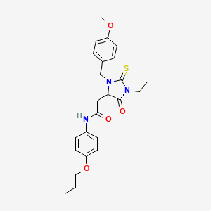 2-[1-ethyl-3-(4-methoxybenzyl)-5-oxo-2-thioxoimidazolidin-4-yl]-N-(4-propoxyphenyl)acetamide