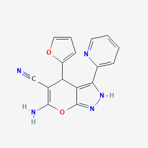 6-Amino-4-furan-2-yl-3-pyridin-2-yl-1,4-dihydro-pyrano[2,3-c]pyrazole-5-carbonitrile