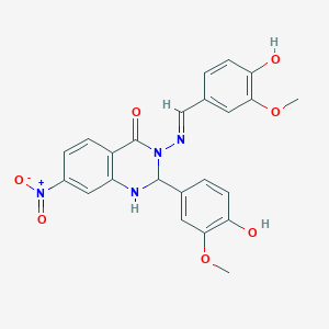 2-(4-hydroxy-3-methoxyphenyl)-3-{[(E)-(4-hydroxy-3-methoxyphenyl)methylidene]amino}-7-nitro-2,3-dihydroquinazolin-4(1H)-one