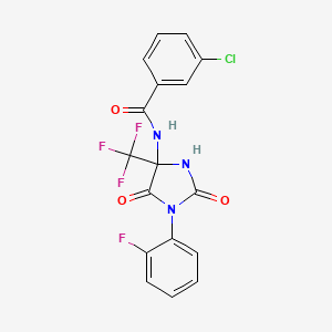 3-chloro-N-[1-(2-fluorophenyl)-2,5-dioxo-4-(trifluoromethyl)imidazolidin-4-yl]benzamide