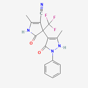 2-methyl-4-(5-methyl-3-oxo-2-phenyl-2,3-dihydro-1H-pyrazol-4-yl)-5-oxo-4-(trifluoromethyl)-4,5-dihydro-1H-pyrrole-3-carbonitrile