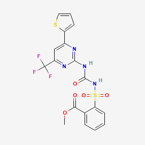 molecular formula C18H13F3N4O5S2 B11509581 Methyl 2-({[4-(thiophen-2-yl)-6-(trifluoromethyl)pyrimidin-2-yl]carbamoyl}sulfamoyl)benzoate 