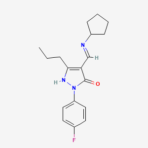 molecular formula C18H22FN3O B11509755 4-Cyclopentylaminomethylene-2-(4-fluoro-phenyl)-5-propyl-2,4-dihydro-pyrazol-3-one 