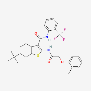 molecular formula C29H31F3N2O3S B11509813 6-tert-butyl-2-{[(2-methylphenoxy)acetyl]amino}-N-[2-(trifluoromethyl)phenyl]-4,5,6,7-tetrahydro-1-benzothiophene-3-carboxamide 