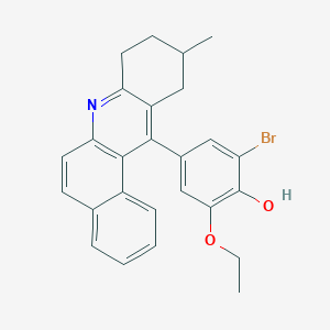 molecular formula C26H24BrNO2 B11509843 2-Bromo-6-ethoxy-4-(10-methyl-8,9,10,11-tetrahydrobenzo[a]acridin-12-yl)phenol 