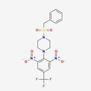 molecular formula C18H17F3N4O6S B11509845 1-(Benzylsulfonyl)-4-[2,6-dinitro-4-(trifluoromethyl)phenyl]piperazine 