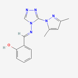 molecular formula C14H14N6O B11509851 2-[(E)-{[3-(3,5-dimethyl-1H-pyrazol-1-yl)-4H-1,2,4-triazol-4-yl]imino}methyl]phenol 