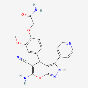 2-{4-[6-Amino-5-cyano-3-(pyridin-4-yl)-1,4-dihydropyrano[2,3-c]pyrazol-4-yl]-2-methoxyphenoxy}acetamide