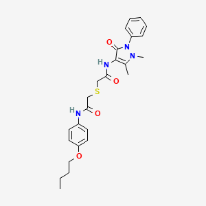 molecular formula C25H30N4O4S B11510000 2-({2-[(4-butoxyphenyl)amino]-2-oxoethyl}sulfanyl)-N-(1,5-dimethyl-3-oxo-2-phenyl-2,3-dihydro-1H-pyrazol-4-yl)acetamide 