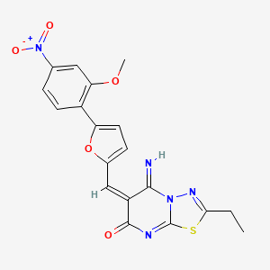 (6E)-2-ethyl-5-imino-6-{[5-(2-methoxy-4-nitrophenyl)furan-2-yl]methylidene}-5,6-dihydro-7H-[1,3,4]thiadiazolo[3,2-a]pyrimidin-7-one