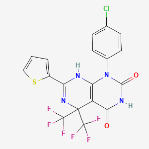 molecular formula C18H9ClF6N4O2S B11510073 1-(4-chlorophenyl)-4-hydroxy-7-(thiophen-2-yl)-5,5-bis(trifluoromethyl)-5,8-dihydropyrimido[4,5-d]pyrimidin-2(1H)-one 