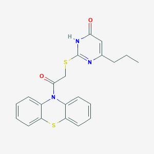 molecular formula C21H19N3O2S2 B11510088 2-[(4-hydroxy-6-propylpyrimidin-2-yl)sulfanyl]-1-(10H-phenothiazin-10-yl)ethanone 