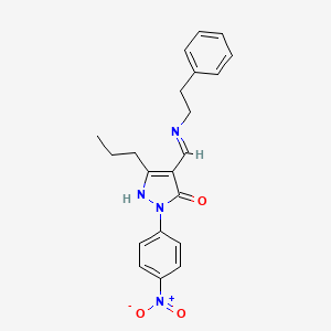 2-(4-nitrophenyl)-4-{(E)-[(2-phenylethyl)imino]methyl}-5-propyl-1,2-dihydro-3H-pyrazol-3-one