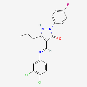 molecular formula C19H16Cl2FN3O B11510117 (4Z)-4-{[(3,4-dichlorophenyl)amino]methylidene}-2-(4-fluorophenyl)-5-propyl-2,4-dihydro-3H-pyrazol-3-one 