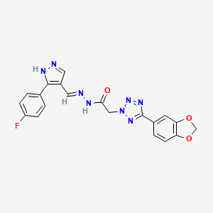 molecular formula C20H15FN8O3 B11510147 2-[5-(1,3-benzodioxol-5-yl)-2H-tetrazol-2-yl]-N'-{(E)-[3-(4-fluorophenyl)-1H-pyrazol-4-yl]methylidene}acetohydrazide 