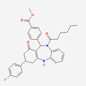 methyl 4-[3-(4-fluorophenyl)-10-hexanoyl-1-oxo-2,3,4,5,10,11-hexahydro-1H-dibenzo[b,e][1,4]diazepin-11-yl]benzoate