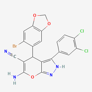 molecular formula C20H11BrCl2N4O3 B11510169 6-Amino-4-(6-bromo-1,3-benzodioxol-5-yl)-3-(3,4-dichlorophenyl)-1,4-dihydropyrano[2,3-c]pyrazole-5-carbonitrile 