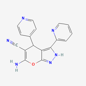 molecular formula C17H12N6O B11510217 6-Amino-3-(pyridin-2-yl)-4-(pyridin-4-yl)-1,4-dihydropyrano[2,3-c]pyrazole-5-carbonitrile 