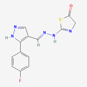 (2Z)-2-[(2E)-{[3-(4-fluorophenyl)-1H-pyrazol-4-yl]methylidene}hydrazinylidene]-1,3-thiazolidin-5-one