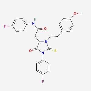 molecular formula C26H23F2N3O3S B11510259 N-(4-fluorophenyl)-2-[1-(4-fluorophenyl)-3-[2-(4-methoxyphenyl)ethyl]-5-oxo-2-sulfanylideneimidazolidin-4-yl]acetamide 