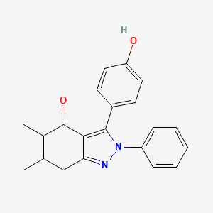 molecular formula C21H20N2O2 B11510391 Indazol-4-one, 3-(4-hydroxyphenyl)-5,6-dimethyl-2-phenyl-2,5,6,7-tetrahydro- 