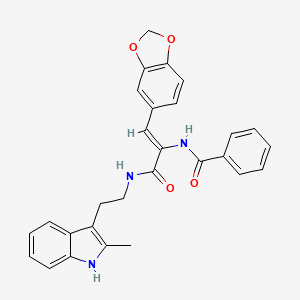 molecular formula C28H25N3O4 B11510421 N-[(1Z)-1-(1,3-benzodioxol-5-yl)-3-{[2-(2-methyl-1H-indol-3-yl)ethyl]amino}-3-oxoprop-1-en-2-yl]benzamide 