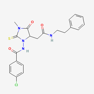 4-chloro-N-(3-methyl-4-oxo-5-{2-oxo-2-[(2-phenylethyl)amino]ethyl}-2-thioxoimidazolidin-1-yl)benzamide