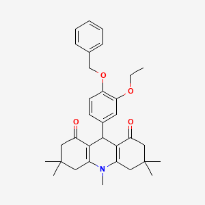 molecular formula C33H39NO4 B11510635 9-[4-(benzyloxy)-3-ethoxyphenyl]-3,3,6,6,10-pentamethyl-3,4,6,7,9,10-hexahydroacridine-1,8(2H,5H)-dione 