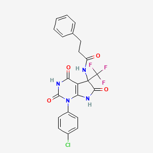 molecular formula C22H16ClF3N4O4 B11510676 N-[1-(4-chlorophenyl)-2,4,6-trioxo-5-(trifluoromethyl)-2,3,4,5,6,7-hexahydro-1H-pyrrolo[2,3-d]pyrimidin-5-yl]-3-phenylpropanamide 