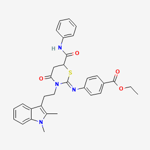 molecular formula C32H32N4O4S B11510690 ethyl 4-{[(2E)-3-[2-(1,2-dimethyl-1H-indol-3-yl)ethyl]-4-oxo-6-(phenylcarbamoyl)-1,3-thiazinan-2-ylidene]amino}benzoate 